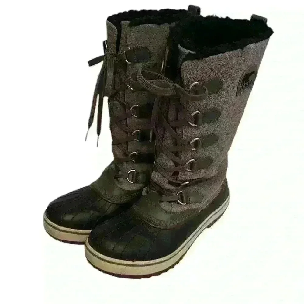 Sorel Women's Tivoli Boot Waterproof Snow Winter Gray Leather Mid Lace Up Size 7